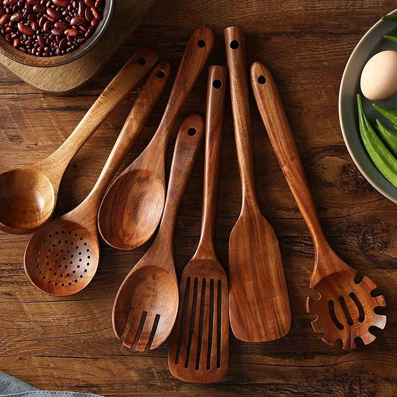Set of Teak Kitchen Utensils
