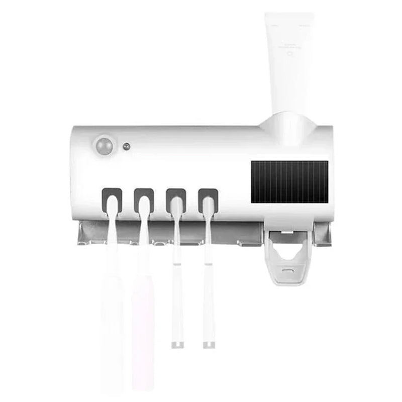 Smart UV Light Sterilizer Toothbrush Holder with Wall-Mounted Toothpaste Dispenser