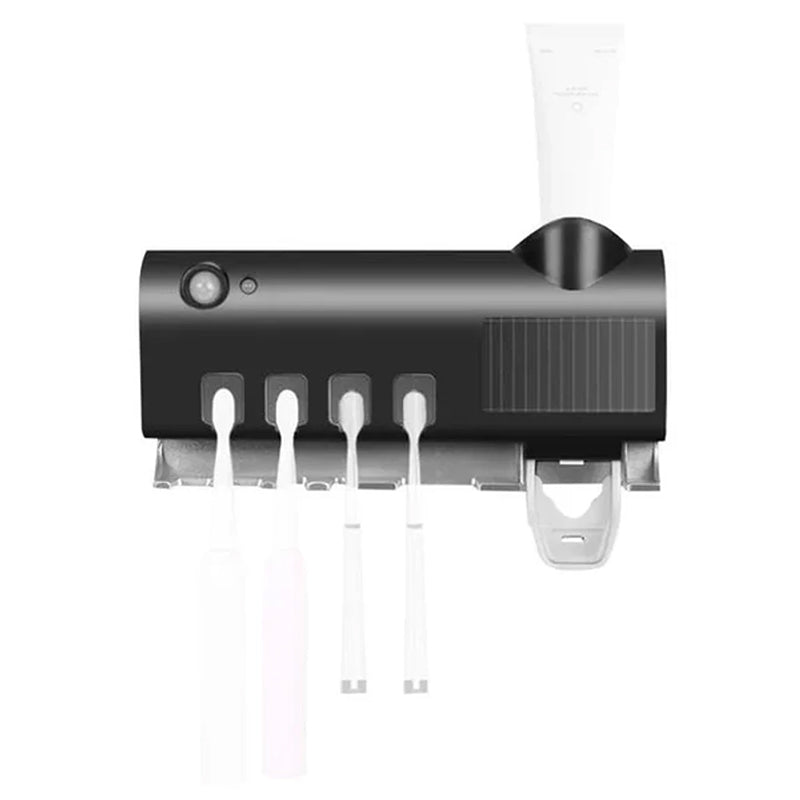 Smart UV Light Sterilizer Toothbrush Holder with Wall-Mounted Toothpaste Dispenser