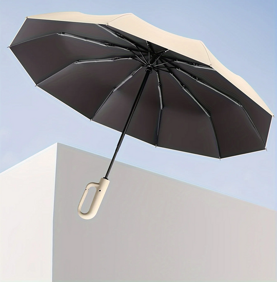 Wind-Resistant Automatic Folding Umbrella with Large Buckle Handle – Compact & Durable