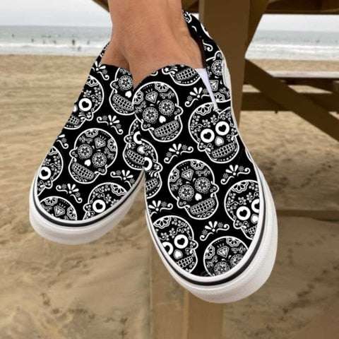 Casual Canvas Slip-Ons with Skull Design