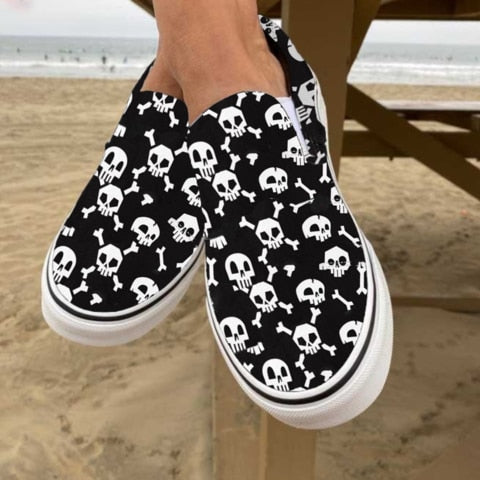 Casual Canvas Slip-Ons with Skull Design
